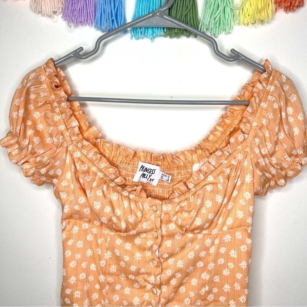 Princess Polly Donna Tangerine Orange Peach Floral Daisy Mini Dress Size 6 - Picture 7 of 16